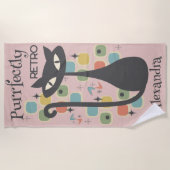 意図的にレトロブラックキャットミッドセンチュリー ビーチタオル (正面)