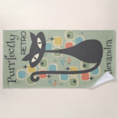 意図的にレトロブラックキャットミッドセンチュリー ビーチタオル (正面)