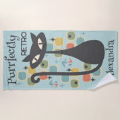 意図的にレトロブラックキャットミッドセンチュリー ビーチタオル (正面)