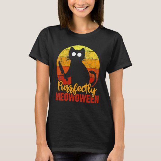 意図的にMeowoweenホラーブラックキャット殺意K Tシャツ (正面)