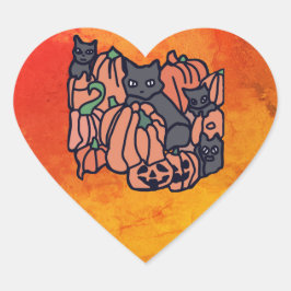 意図的幽霊のよく出るに：ハロウィーンの猫とカボチャ ハートシール