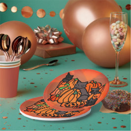 意図的幽霊のよく出るに：ハロウィーンの猫とカボチャ ペーパープレート