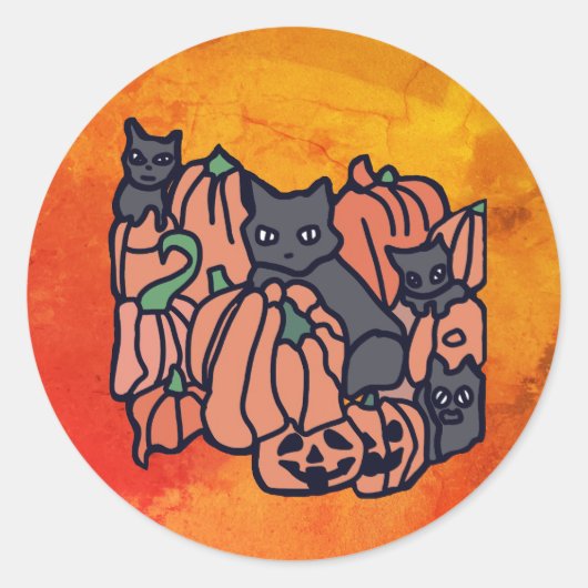 意図的幽霊のよく出るに：ハロウィーンの猫とカボチャ ラウンドシール (正面)