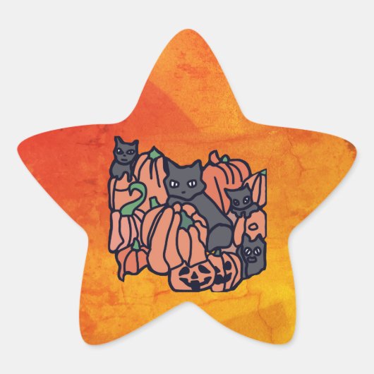意図的幽霊のよく出るに：ハロウィーンの猫とカボチャ 星シール (正面)