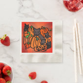 意図的幽霊のよく出るに：ハロウィーンの猫とカボチャ 縁ありカクテルナプキン (インサイチュ)