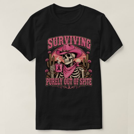 意地でも生き残る 西部劇のスケルトン Tシャツ (デザイン正面)