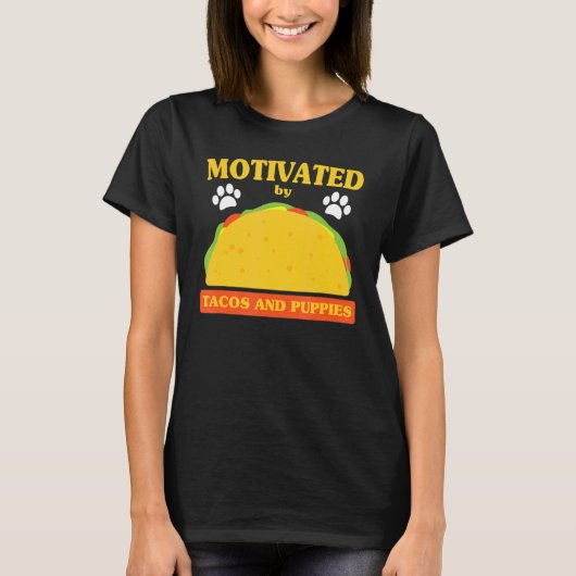意欲を起こタコスと子犬 Tシャツ (正面)
