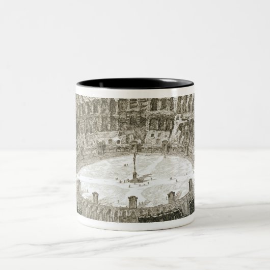 「意見oからのローマのColosseumの空中写真 ツートーンマグカップ (中央)