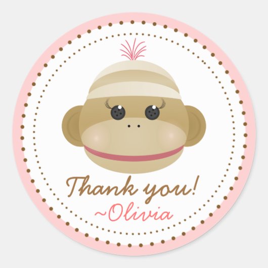 愚かな靴下モンキーガールパーソナライズされた好意シール ラウンドシール (正面)
