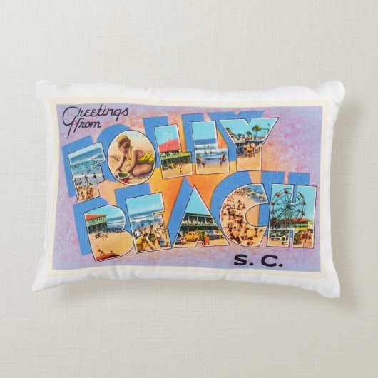 愚劣のビーチのサウスカロライナSCの古いヴィンテージの郵便はがき アクセントクッション (裏面)