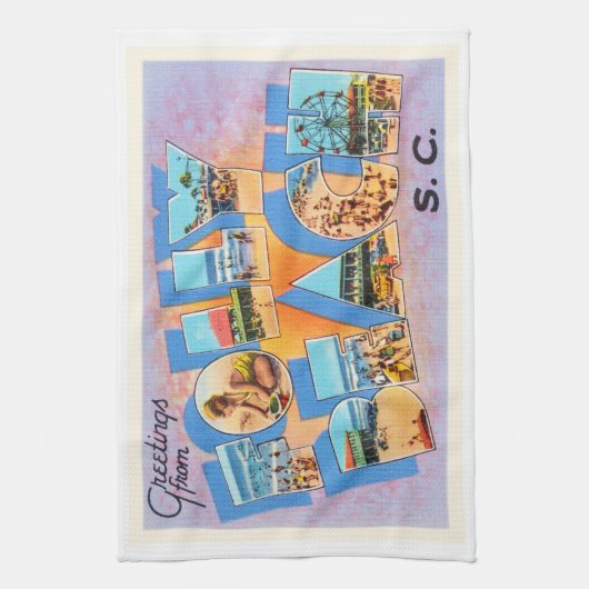 愚劣のビーチのサウスカロライナSCの古いヴィンテージの郵便はがき キッチンタオル (縦)