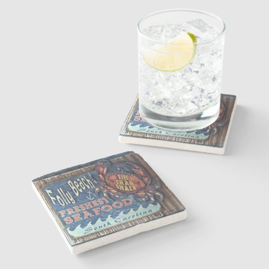 愚劣のビーチ、カニの掘っ建て小屋の大理石のコースター ストーンコースター (横)