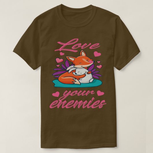 愛あなたの敵キツネうさぎイエス聖書の平和 Tシャツ (デザイン正面)