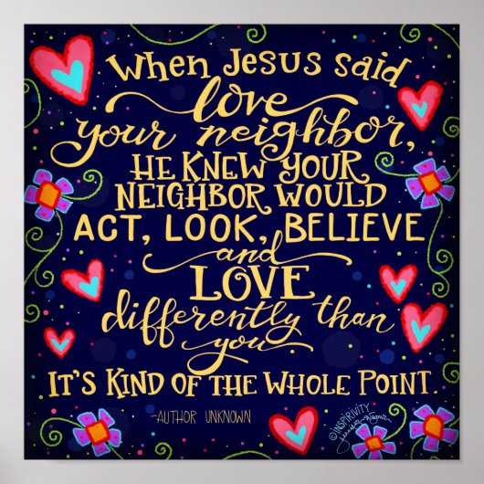 愛あなたの隣人の引用文ハートインスピレーション ポスター (正面)
