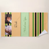 愛あなたパパ2写真グリーンオレンジ ビーチタオル (正面)