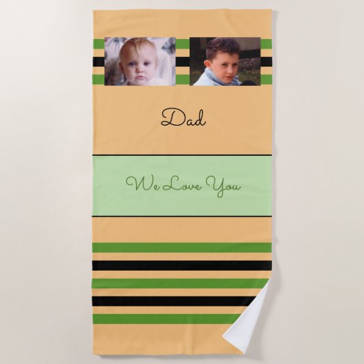 愛あなたパパ2写真グリーンオレンジ ビーチタオル (正面)