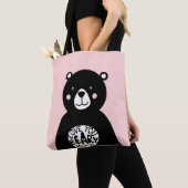 愛あなたベアーピンクブラックを聞くガーリー トートバッグ (クローズアップ)
