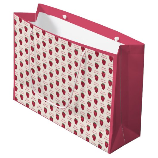 愛あなたベリー多くのラズベリーパターンピンク ラージペーパーバッグ (正面アングル)