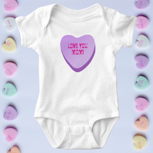 愛あなたママカスタム可愛いキャンディハート紫ハート ベビーボディスーツ