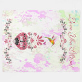 愛あなたママハートハミングバードマザーズ日フローラ フリースブランケット (正面(横))