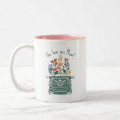 愛あなたママヴィンテージタイプライター咲く花模様 ツートーンマグカップ (左)
