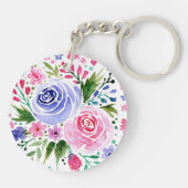 愛あなたママ子供たち写真水彩フローラ キーホルダー (裏面)