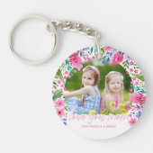 愛あなたママ子供たち写真水彩フローラ キーホルダー (正面)