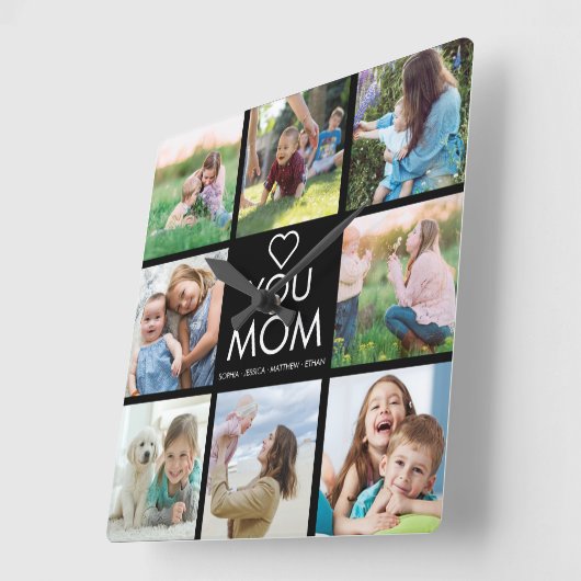 愛あなたママ家族の写真コラージュハートスクエアワル スクエア壁時計 (傾斜)