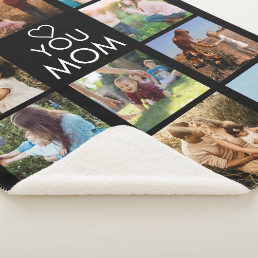 愛あなたママ家族フォトコラージブラック シェルパブランケット (3/4)