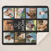 愛あなたママ家族フォトコラージブラック シェルパブランケット (正面(横))