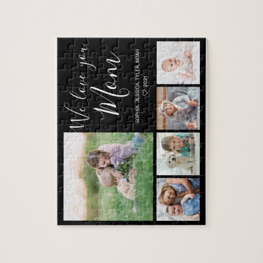 愛あなたママ家族フォトコラージブラック ジグソーパズル (縦)