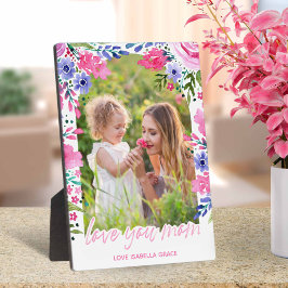 愛あなたママ母の日の水色フローラ フォトプラーク