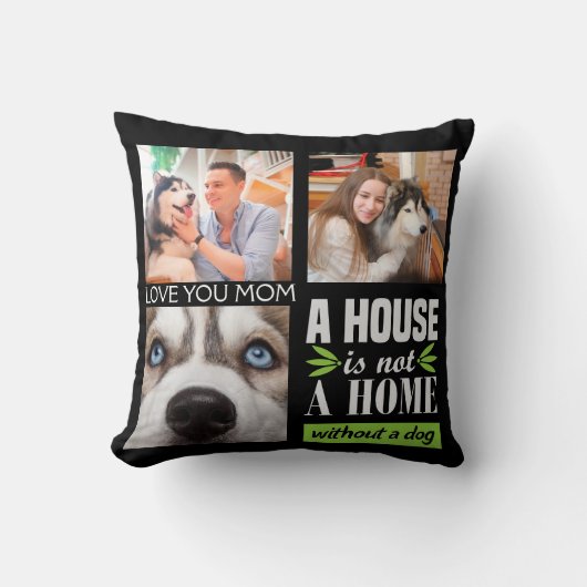 愛あなたママ3枚の写真と犬の引用文クッション クッション (正面)