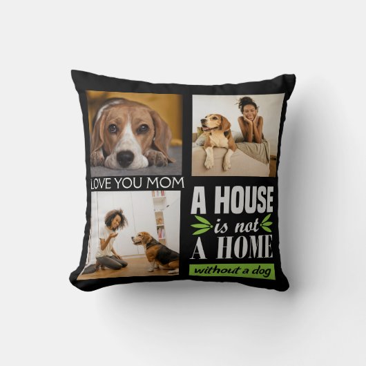 愛あなたママ…3つのフォトコラージュと犬の引用文c クッション (正面)