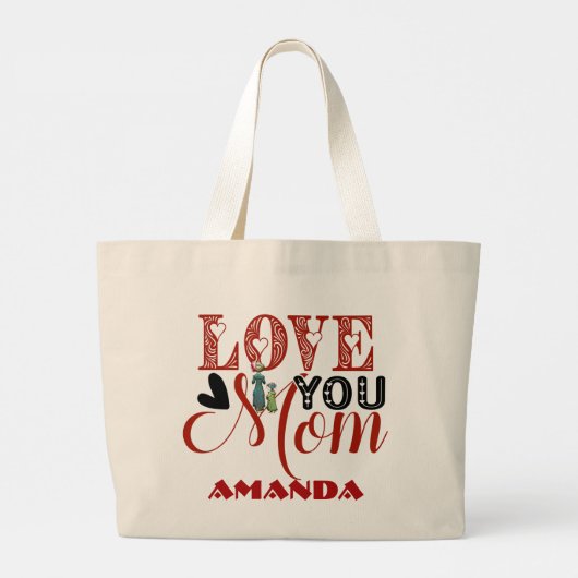 愛あなたマモダンマ書道お母さんの日かわいい ラージトートバッグ (裏面)