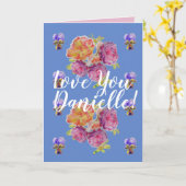 愛あなた妻の名前ピンクローゼズウォーターカラーカード カード (黄色い花)