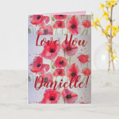 愛あなた妻の名前レッドポピー水カラーカード カード (黄色い花)