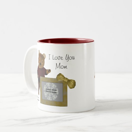 愛あなた母かわいいクマパーソナライズされたフォトマグカップ ツートーンマグカップ (正面左)