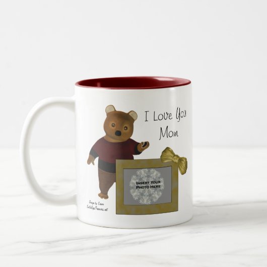 愛あなた母かわいいクマパーソナライズされたフォトマグカップ ツートーンマグカップ (左)