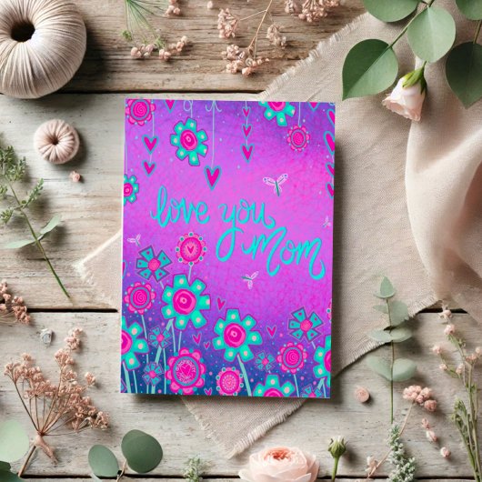 愛あなた母インスピレーションフローラハート紫 カード