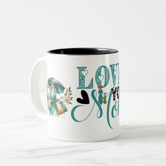 愛あなた母モダンタイポグラフィ母の日ハート ツートーンマグカップ (正面左)