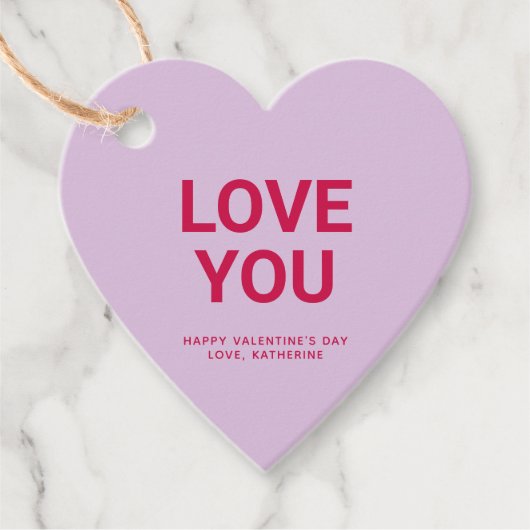 愛あなた紫ハートかわいいバレンタインデーカスタム フェイバータグ (正面)