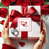 愛あなた赤い大理石ハートバレンタインスクエアステッカー スクエアシール