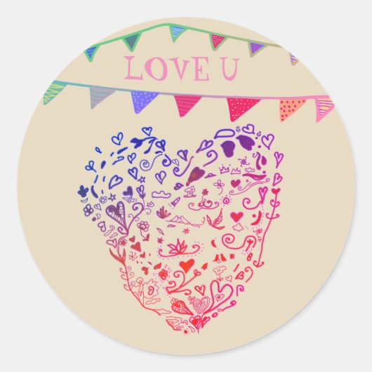 愛あなた，バレンタイン，愛ステッカー ラウンドシール (正面)