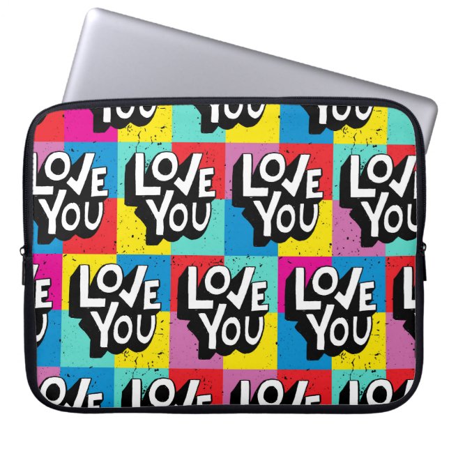 愛あなた：手のレタリングバレンタイン ラップトップスリーブ (正面)