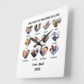 愛ある1年の歩み 12ハートフォトコラージュ スクエア壁時計 (傾斜)