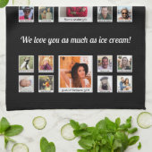 愛おばあちゃんとおじいちゃん家族フォトコラージュ キッチンタオル (折り畳み)