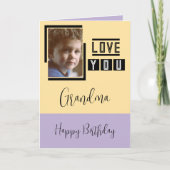 愛おばあちゃんフォトパープルイエロー誕生日を追加 カード (正面)