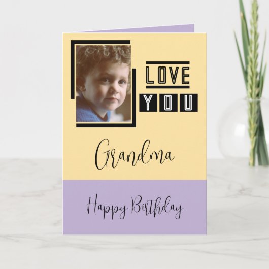 愛おばあちゃんフォトパープルイエロー誕生日を追加 カード (正面)