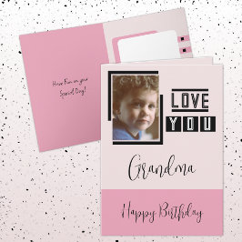 愛おばあちゃんフォトピンク黒の誕生日を追加 カード